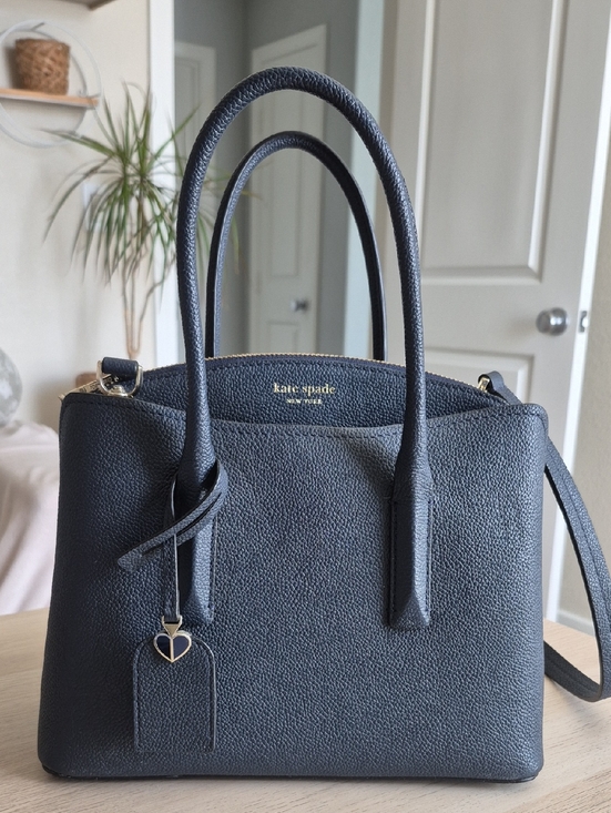 kate spade Handbags - kate spade Medium Margaux Satchel navy pebbled leather satchel with gold accents